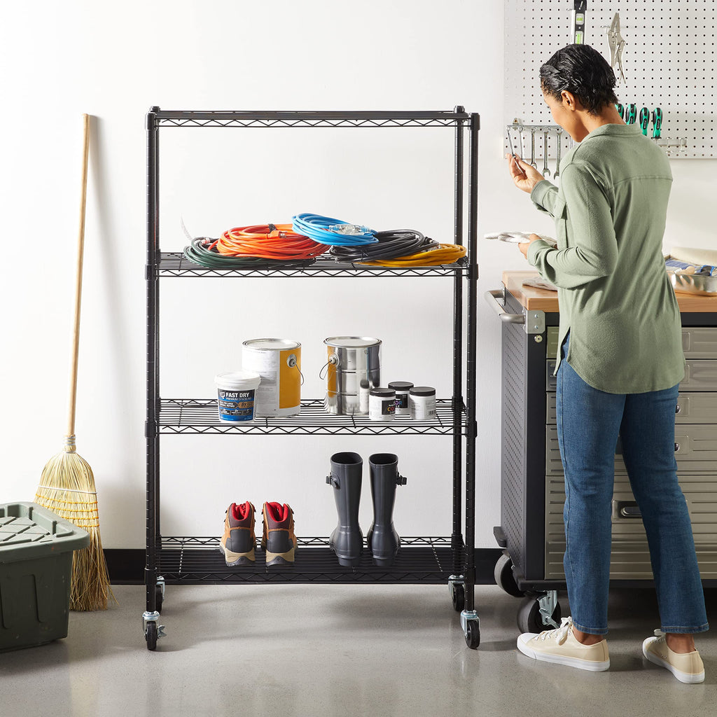 Amazon Basics 5-Shelf Tower Adjustable Storage Shelving Unit, Chrome, 16" x 16" x 54", 150 lbs Per Shelf