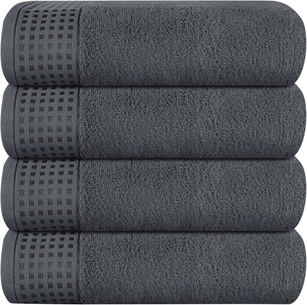 GLAMBURG Ultra Soft 4 Pack Oversized Bath Towel Set 27x54 inches, 100% Cotton Bath Towels, Highly Absorbant Compact Quickdry & Lightweight Towel, Ideal for Gym Travel Camp Pool - Charcoal Grey