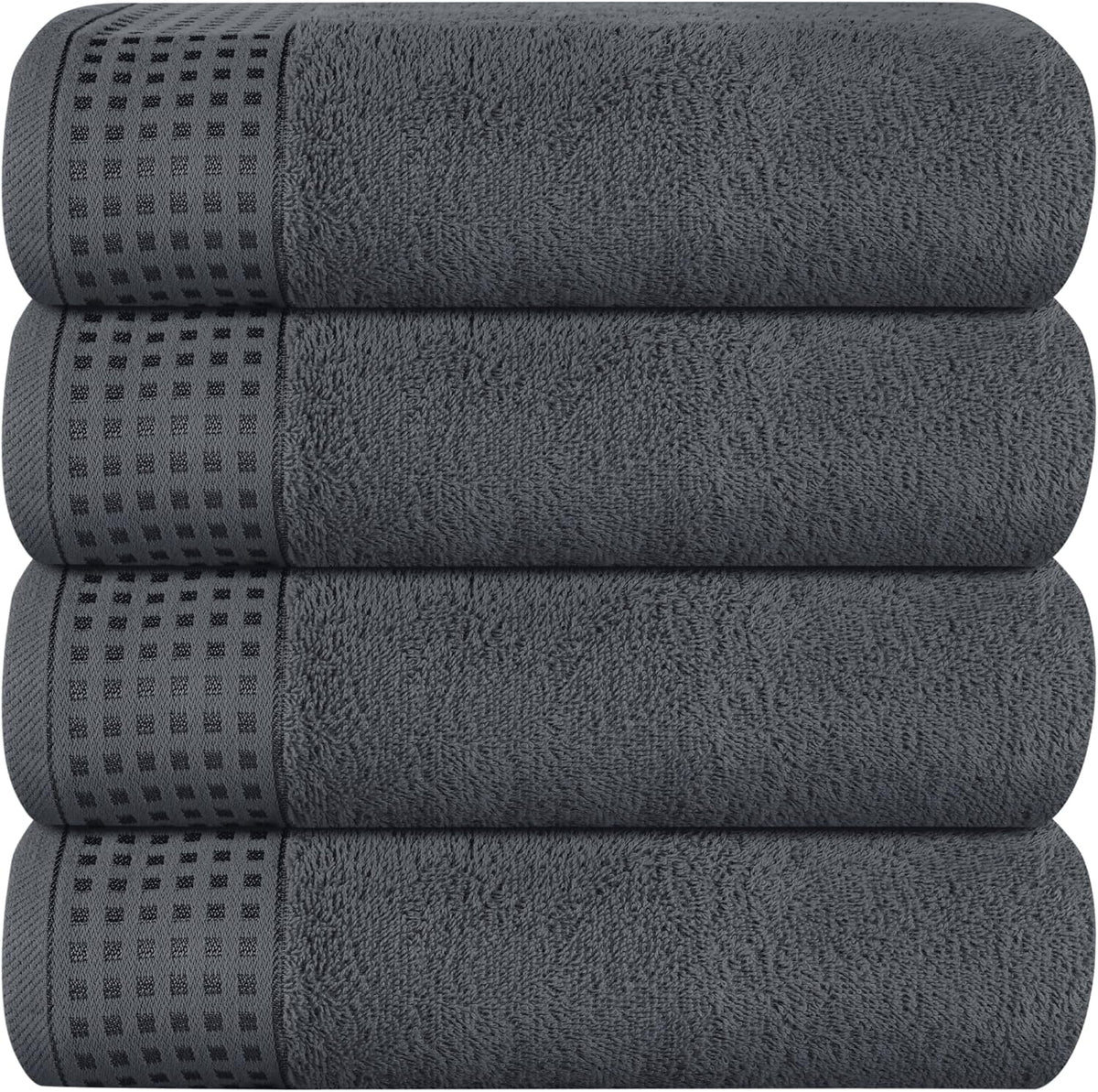 GLAMBURG Ultra Soft 4 Pack Oversized Bath Towel Set 27x54 inches, 100% Cotton Bath Towels, Highly Absorbant Compact Quickdry & Lightweight Towel, Ideal for Gym Travel Camp Pool - Charcoal Grey