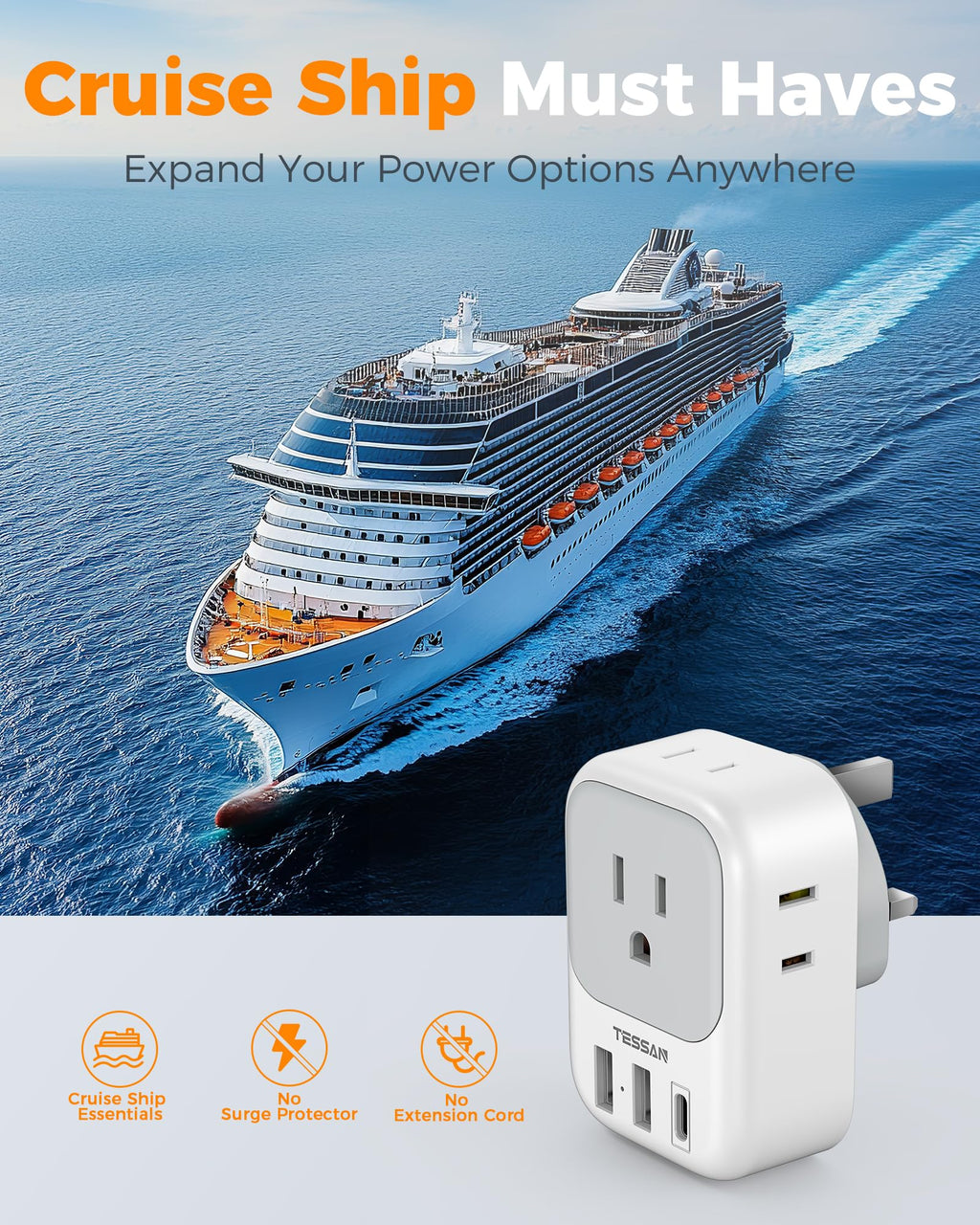 TESSAN European Travel Plug Adapter 2 Pack, Type C Plug