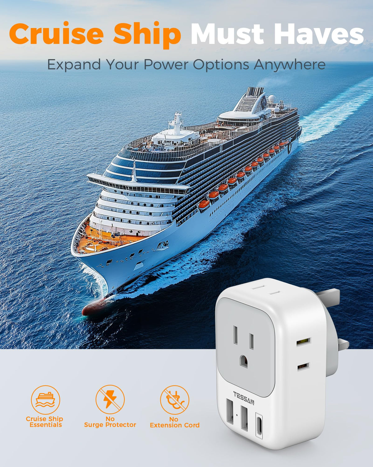 TESSAN European Travel Plug Adapter 2 Pack, Type C Plug