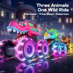 JOYIN 3 Pack Monster Truck Toy, Light Up Cars Press and Go Dinosaur Trucks
