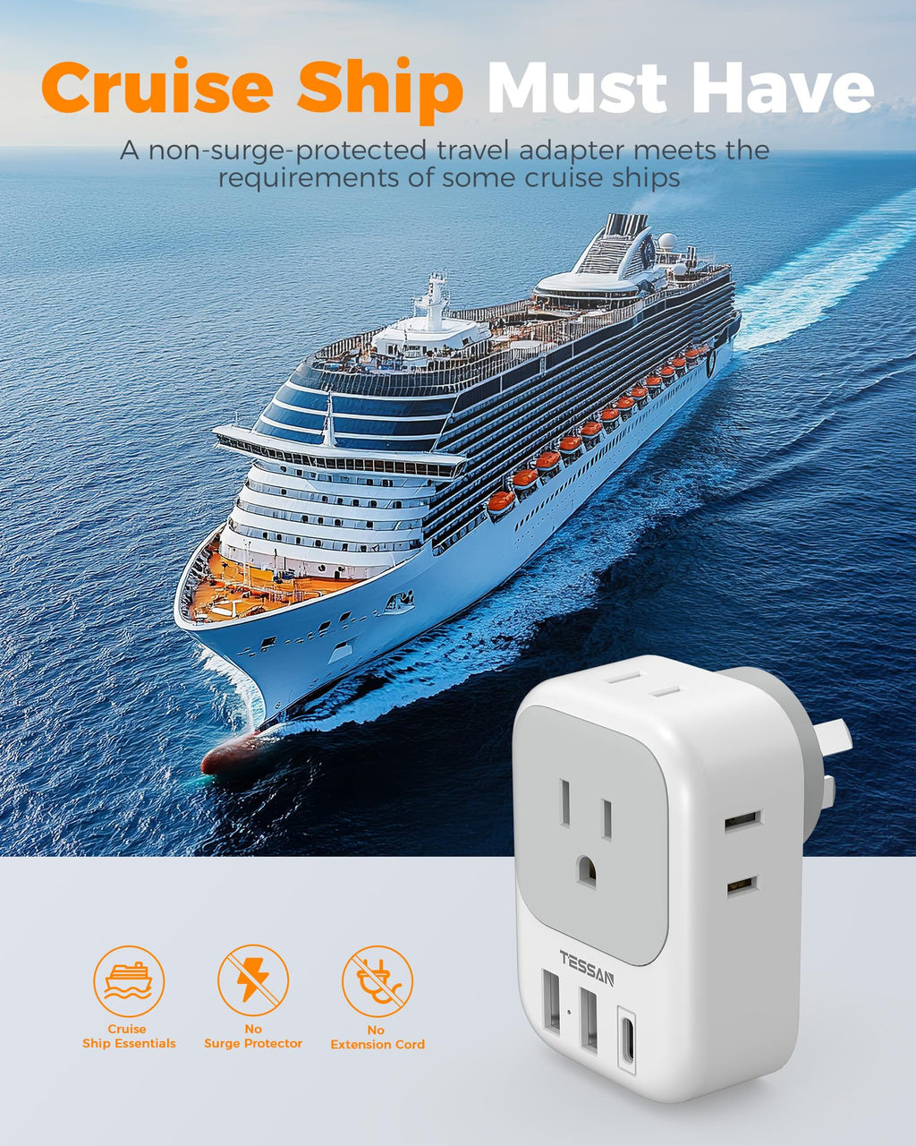 TESSAN European Travel Plug Adapter 2 Pack, Type C Plug