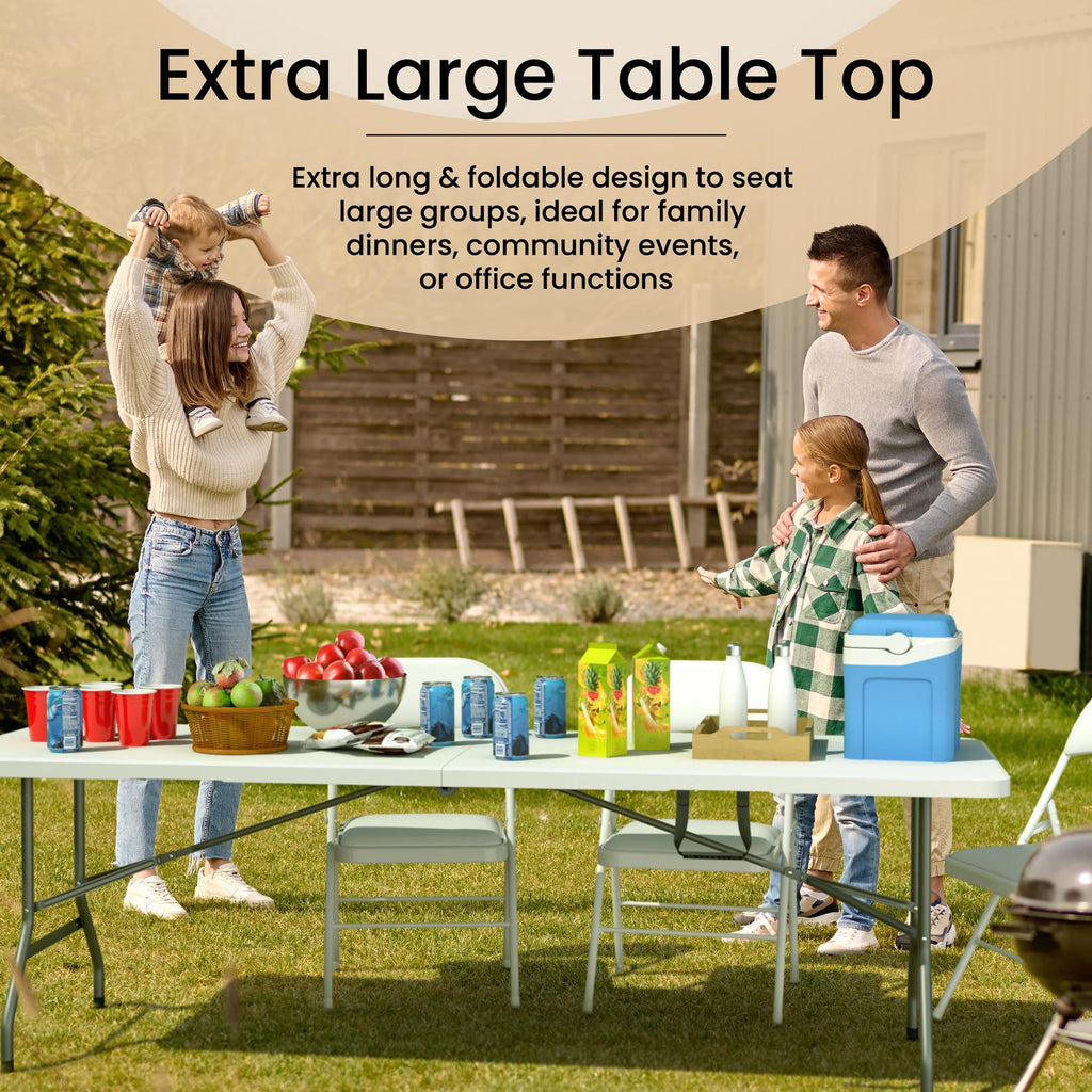 10 PACK of 8 Feet Foldable Table with Built in Handle & Steel Legs | 8 FT Heavy Duty Portable | Perfect for Party, Dining, Wedding, Events, Picnic Indoor, Outdoor, Camping, Temporary - 8 Foot