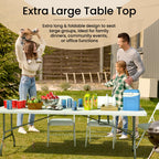 10 PACK of 8 Feet Foldable Table with Built in Handle & Steel Legs | 8 FT Heavy Duty Portable | Perfect for Party, Dining, Wedding, Events, Picnic Indoor, Outdoor, Camping, Temporary - 8 Foot