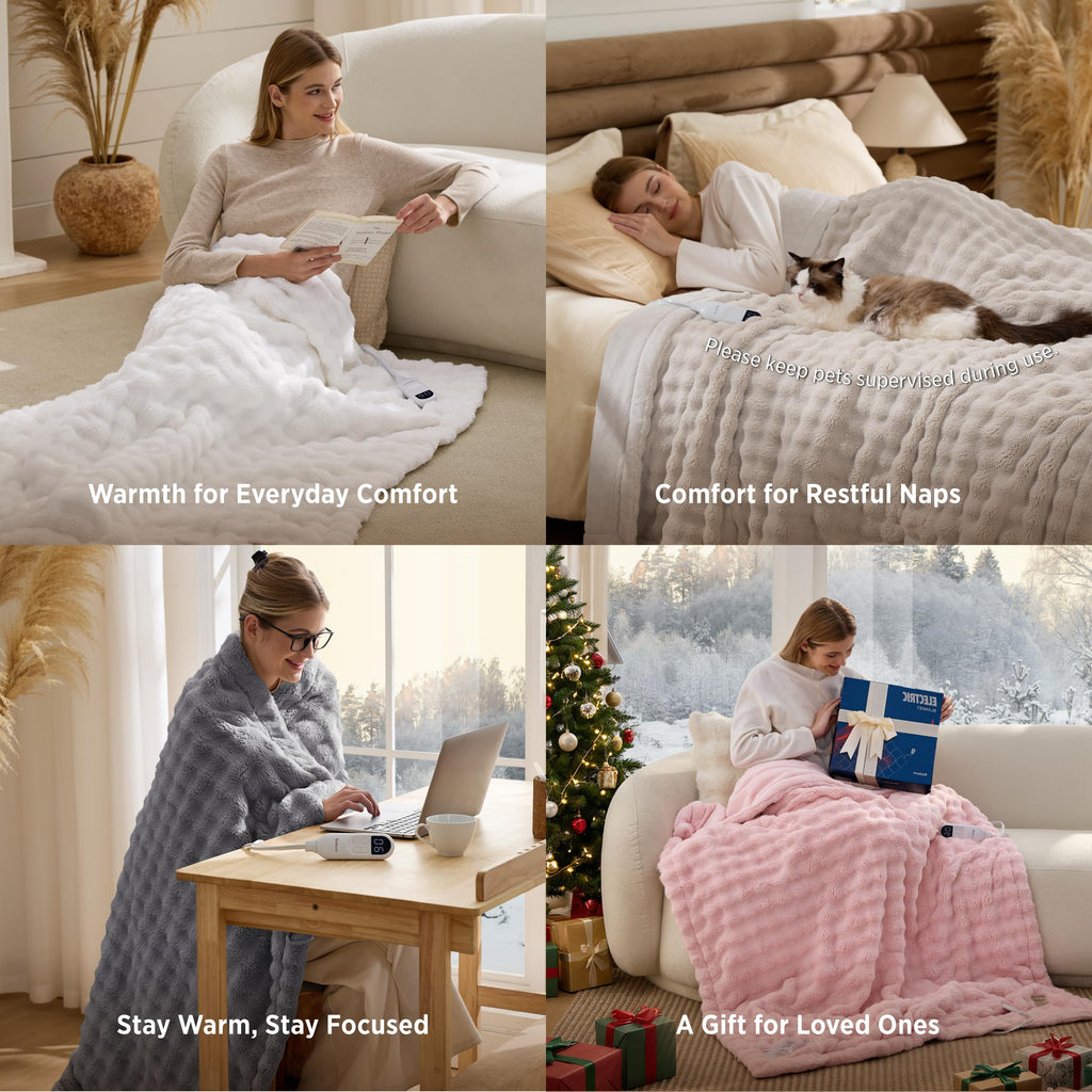 Bedsure Cloud Bubble Grey Heated Blanket Throw, Soft Cozy Electric Blanket