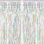 ZATAYE 2 Pack Red Silver Blue Foil Curtain Streamer Decorations