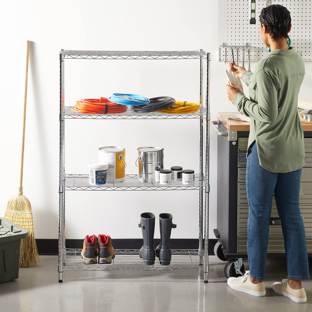 Amazon Basics 5-Shelf Tower Adjustable Storage Shelving Unit, Chrome, 16" x 16" x 54", 150 lbs Per Shelf
